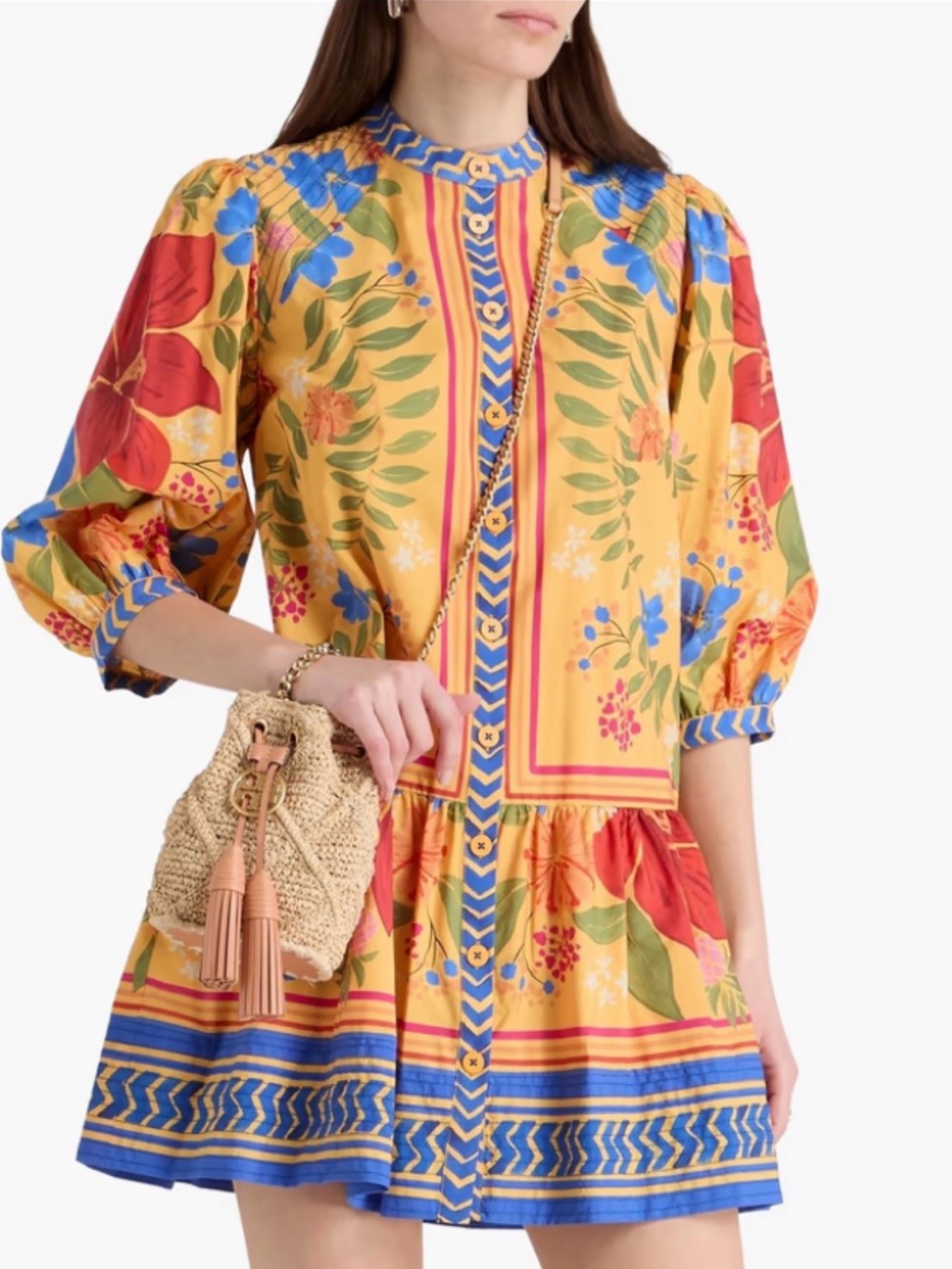 Farm Rio Yellow Floral Yard Midi Dress size XXS New With Tags